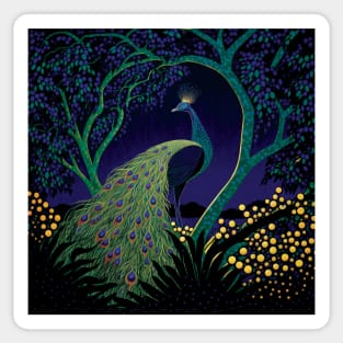 Beautiful Peacock in a Glowing Tree Sticker